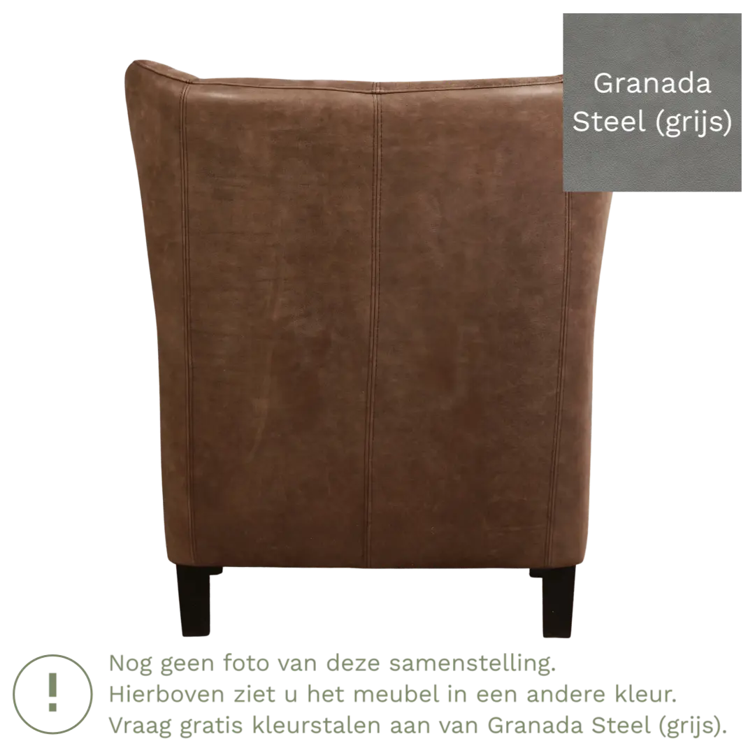afbeelding van Leren fauteuil Hug - Granada Steel (grijs) - Poten hout zwart