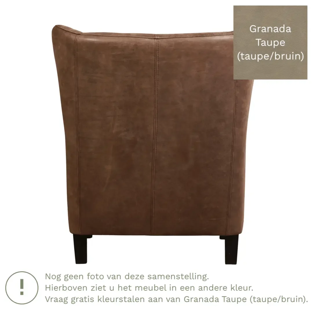 afbeelding van Leren fauteuil Hug - Granada Taupe (taupe/bruin) - Poten hout bruin