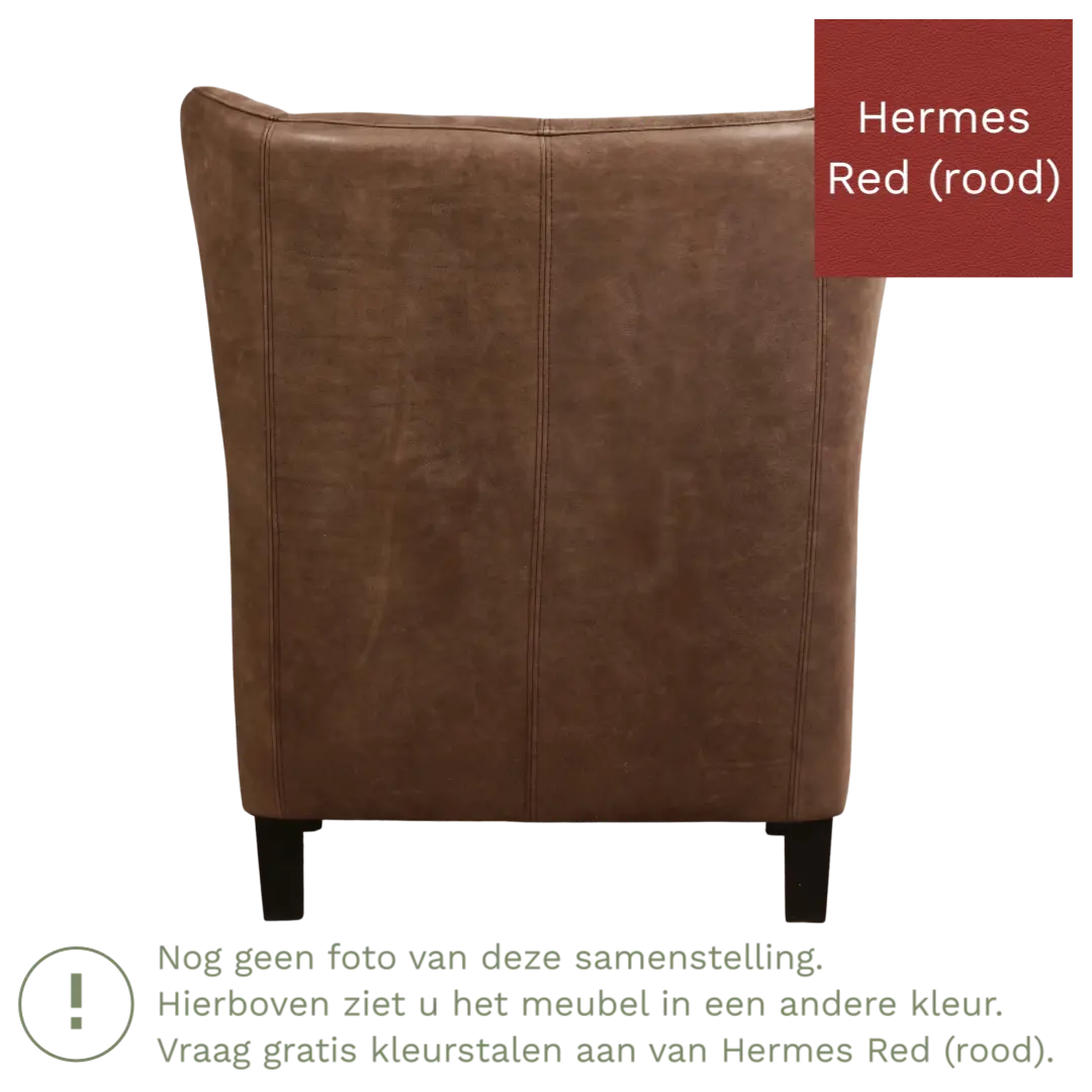 afbeelding van Leren fauteuil Hug - Hermes Red (rood) - Poten hout zwart