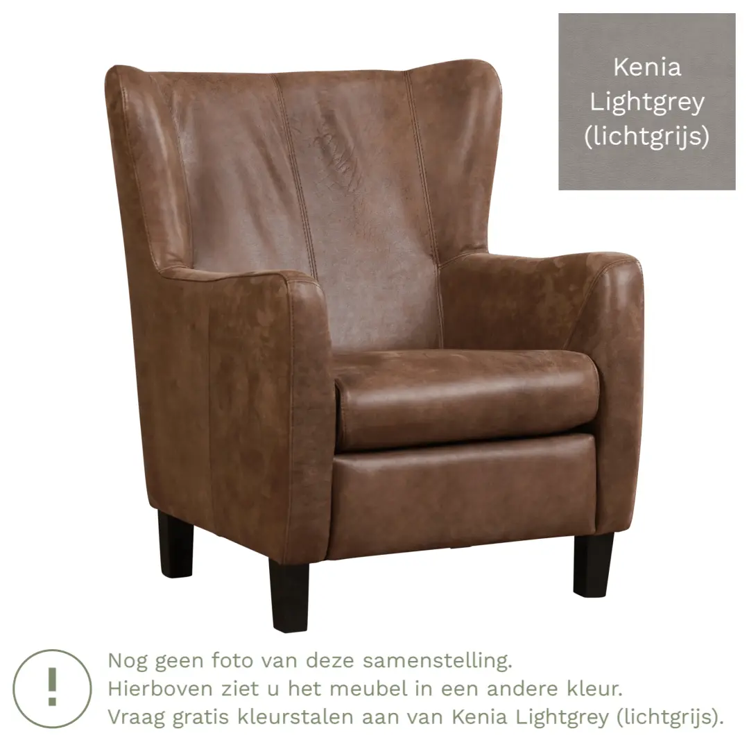 afbeelding van Leren fauteuil Hug - Kenia Lightgrey (lichtgrijs) - Poten hout bruin