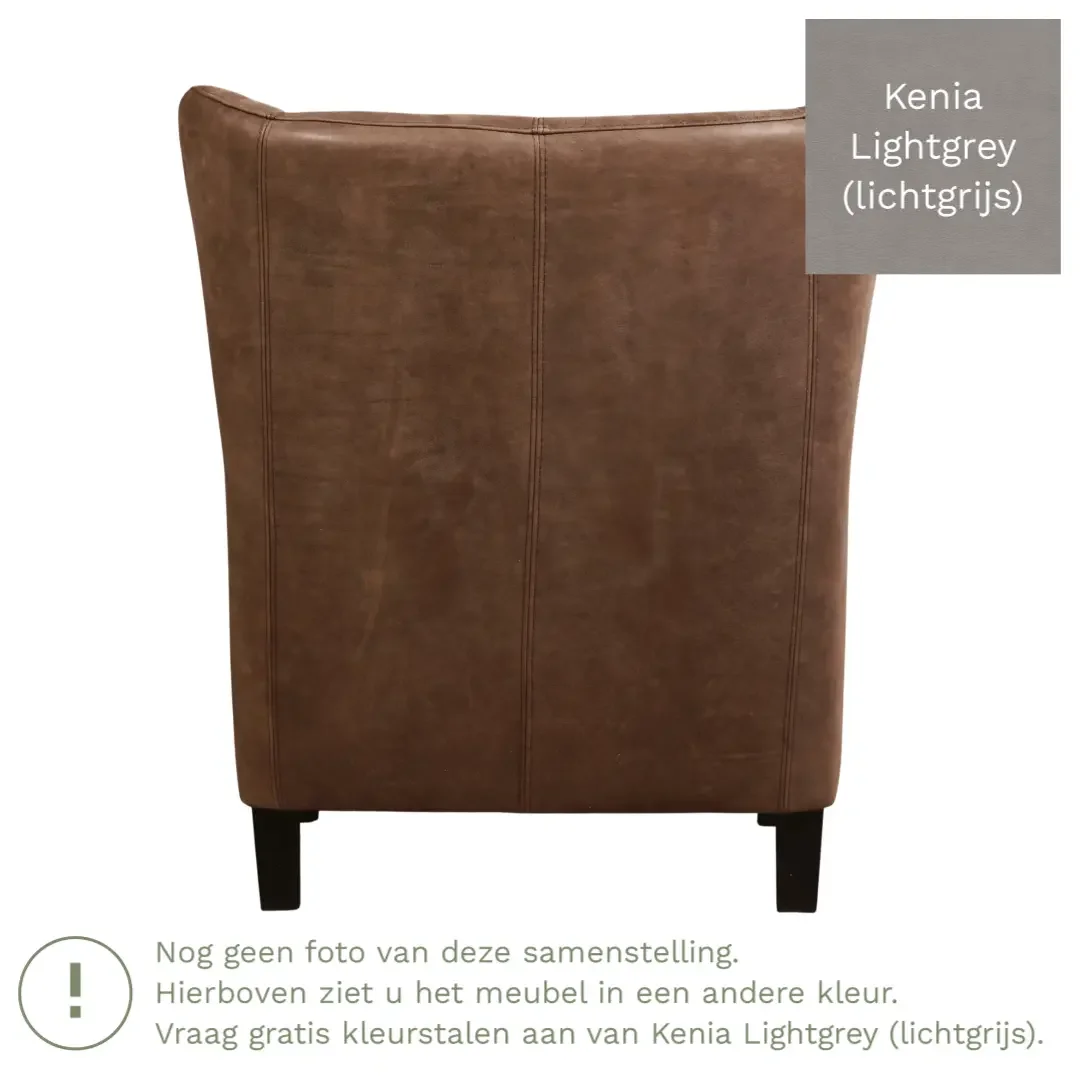 afbeelding van Leren fauteuil Hug - Kenia Lightgrey (lichtgrijs) - Poten hout bruin