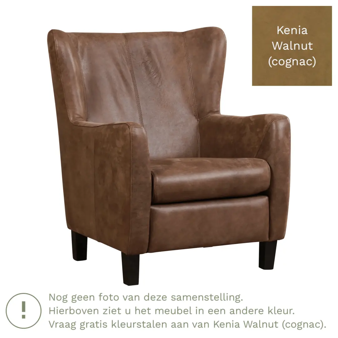 afbeelding van Leren fauteuil Hug - Kenia Walnut (cognac) - Poten hout bruin