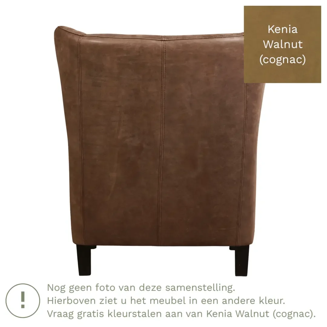 afbeelding van Leren fauteuil Hug - Kenia Walnut (cognac) - Poten hout bruin