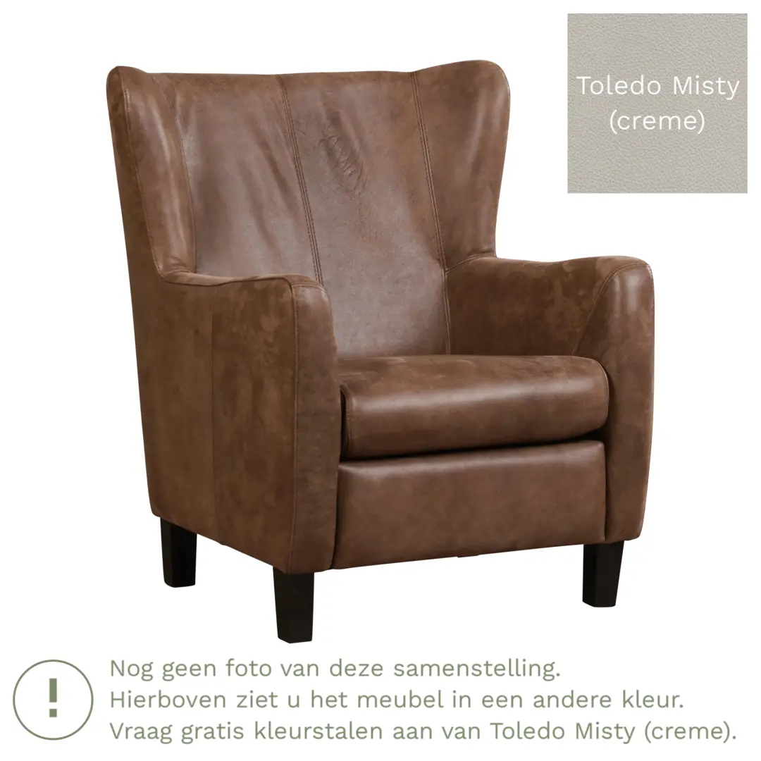 afbeelding van Leren fauteuil Hug - Toledo Misty (crème) - Poten hout bruin