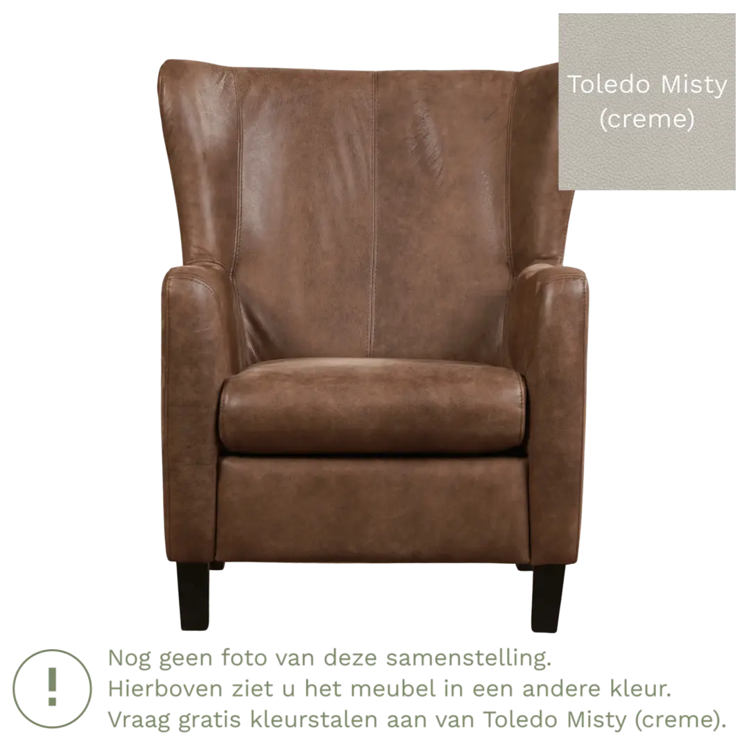 afbeelding van Leren fauteuil Hug - Toledo Misty (crème) - Poten hout bruin