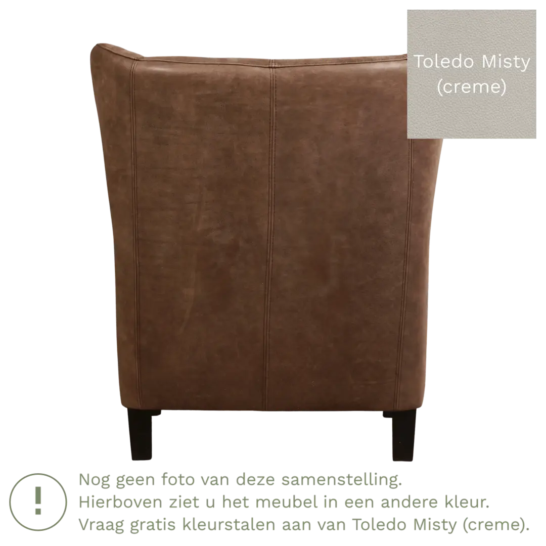 afbeelding van Leren fauteuil Hug - Toledo Misty (crème) - Poten hout bruin
