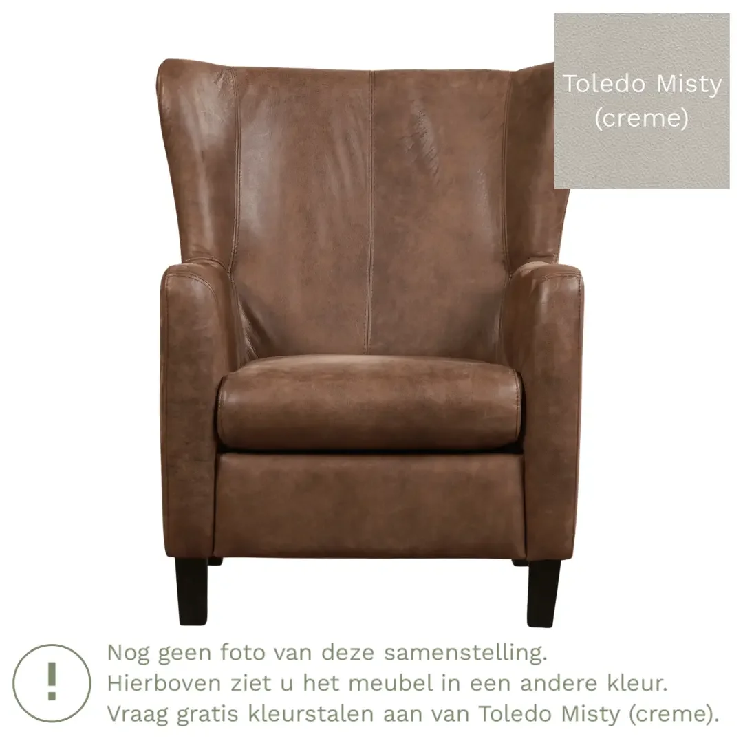 afbeelding van Leren fauteuil Hug - Toledo Misty (crème) - Poten hout zwart