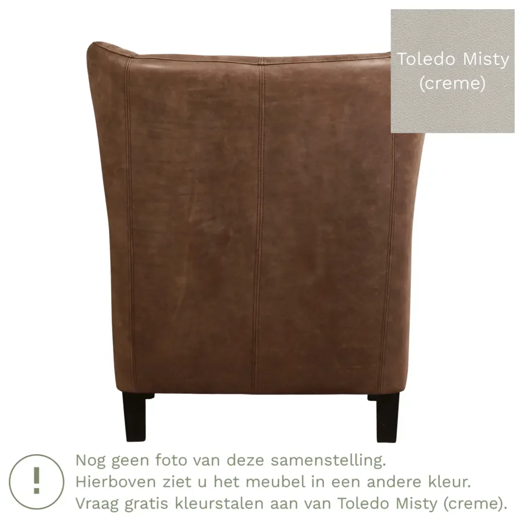 afbeelding van Leren fauteuil Hug - Toledo Misty (crème) - Poten hout zwart