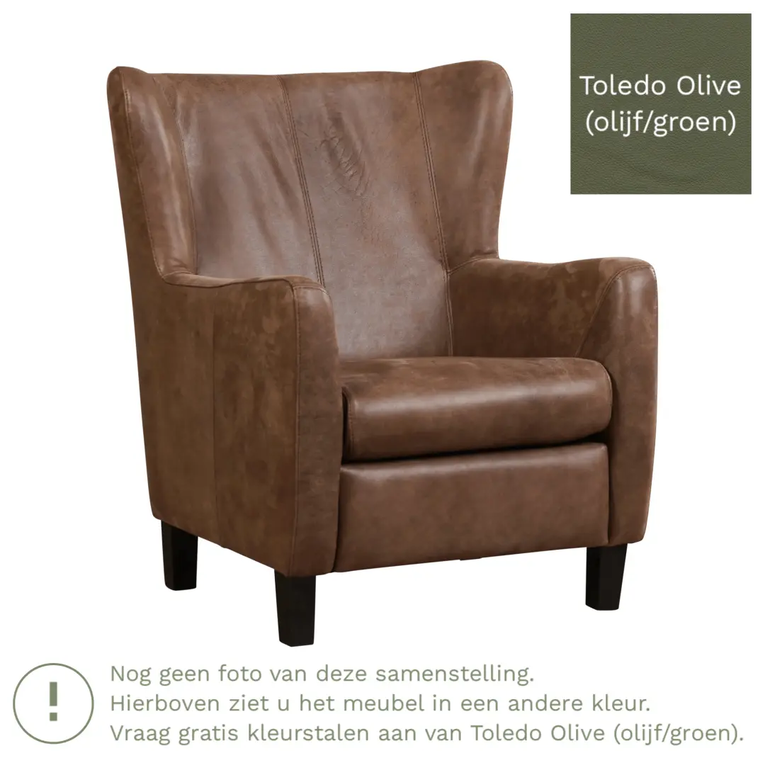 afbeelding van Leren fauteuil Hug - Toledo Olive (olijf/goen) - Poten hout zwart