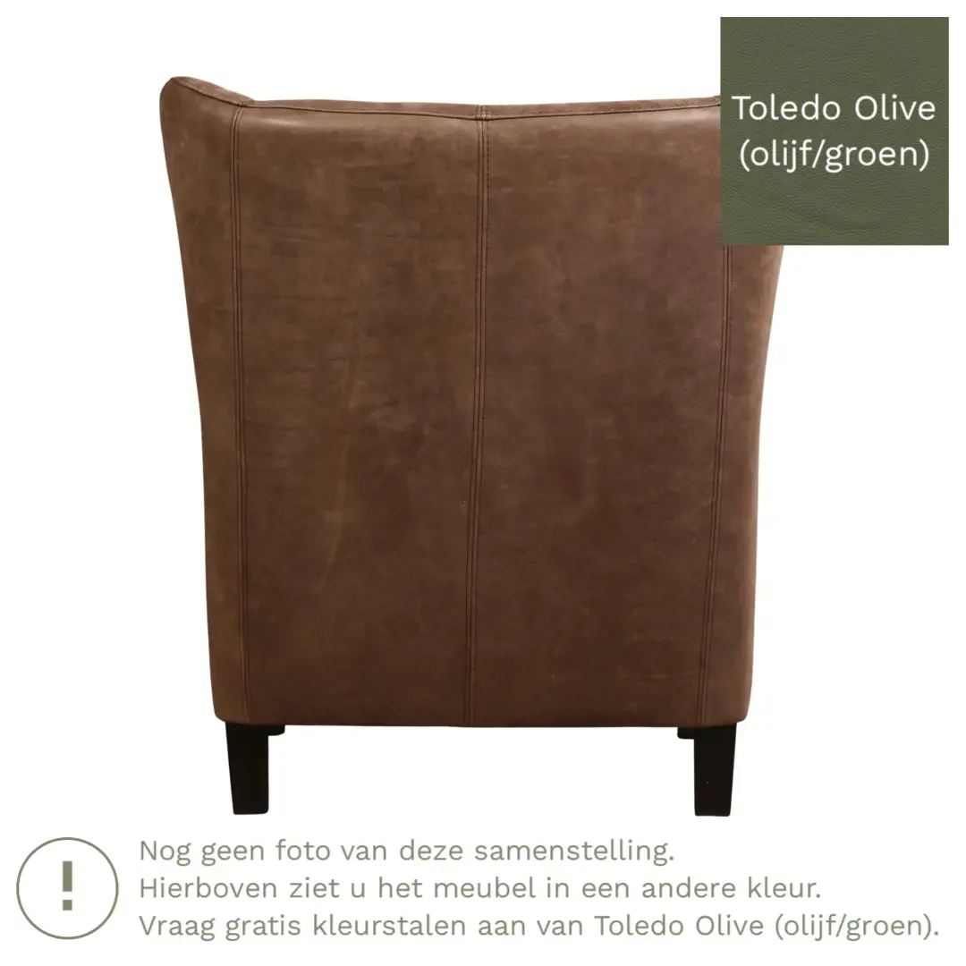 afbeelding van Leren fauteuil Hug - Toledo Olive (olijf/goen) - Poten hout zwart