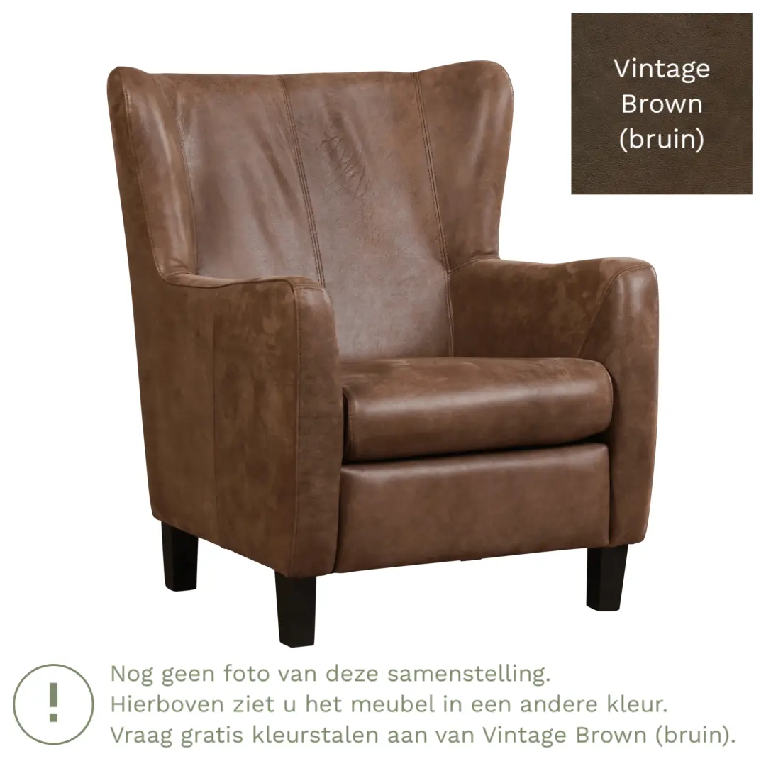 afbeelding van Leren fauteuil Hug - Vintage Brown (bruin) - Poten hout zwart