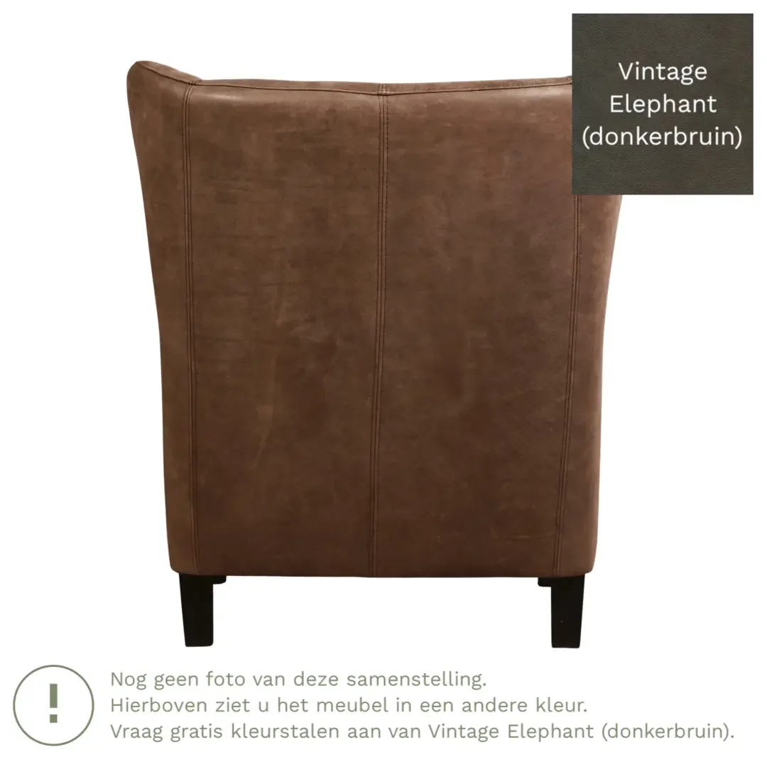 afbeelding van Leren fauteuil Hug - Vintage Elephant (donkerbruin) - Poten hout zwart
