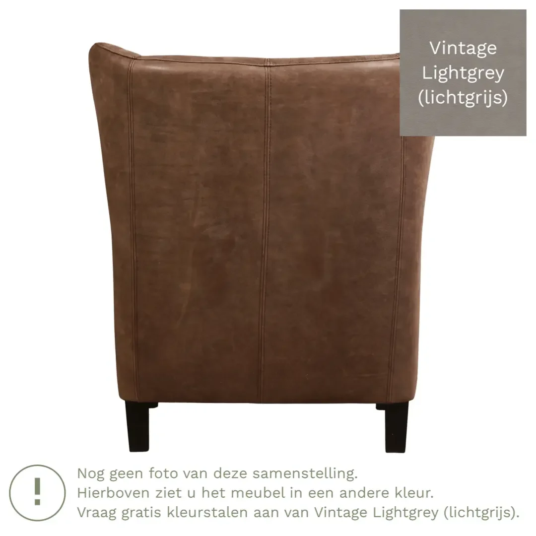 afbeelding van Leren fauteuil Hug - Vintage Lightgrey (lichtgrijs) - Poten hout bruin