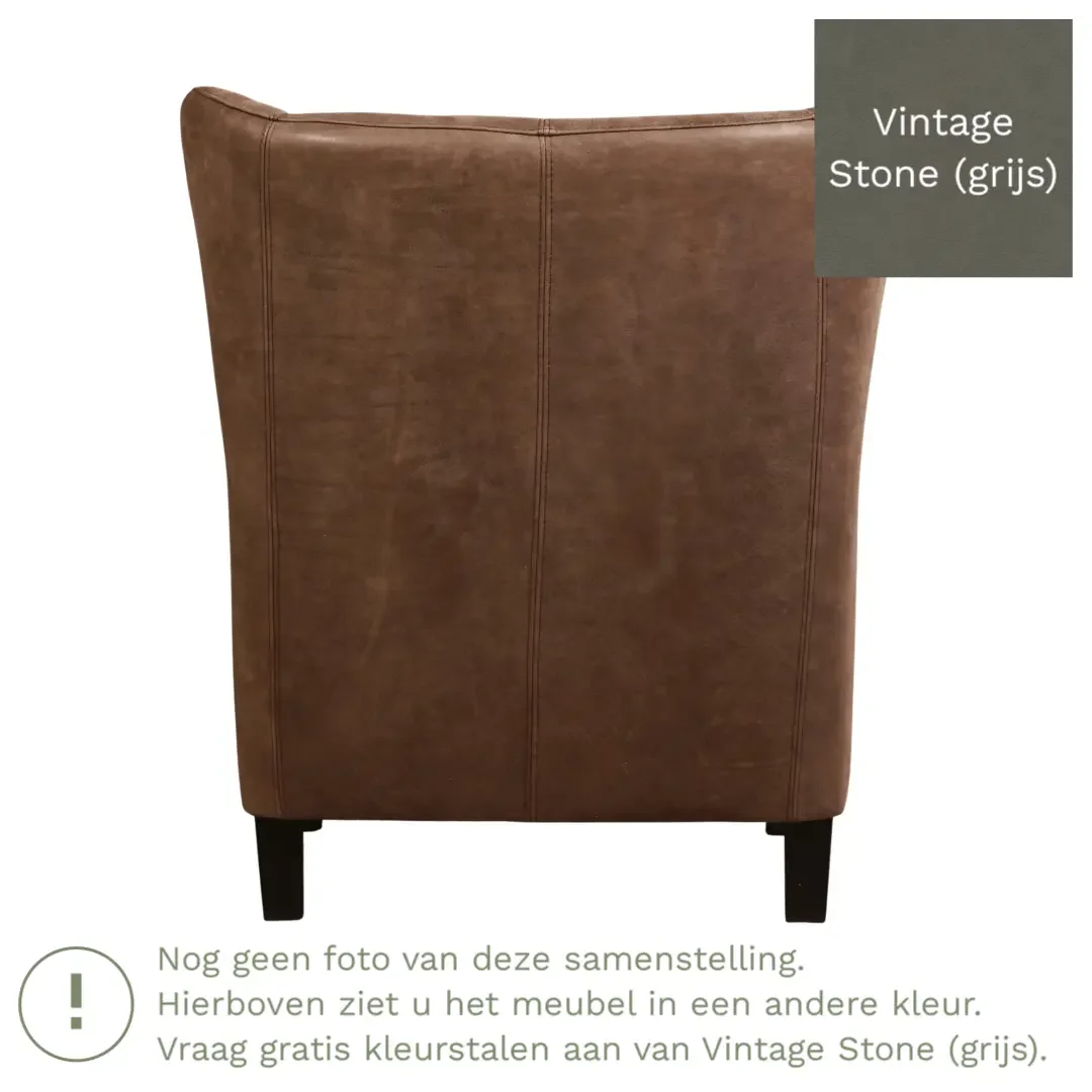 afbeelding van Leren fauteuil Hug - Vintage Stone (grijs) - Poten hout bruin
