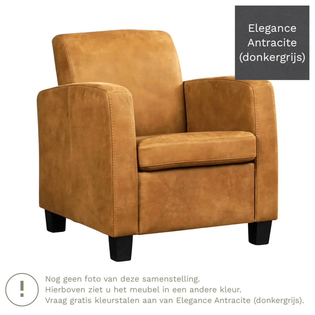 afbeelding van Leren fauteuil Joy - Elegance Antracite (donkergrijs) - Poten hout bruin