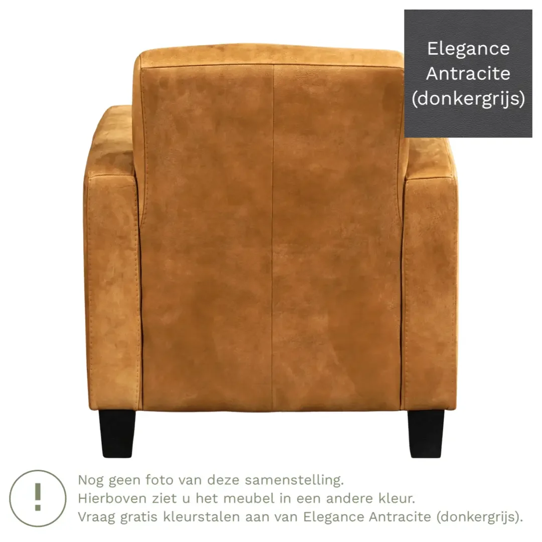 afbeelding van Leren fauteuil Joy - Elegance Antracite (donkergrijs) - Poten hout bruin
