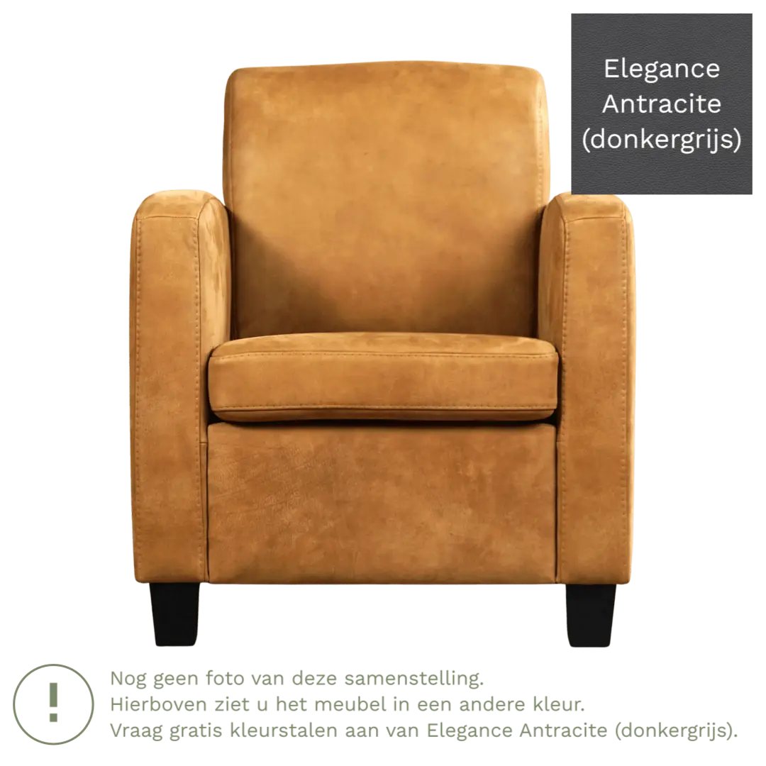 afbeelding van Leren fauteuil Joy - Elegance Antracite (donkergrijs) - Poten hout zwart