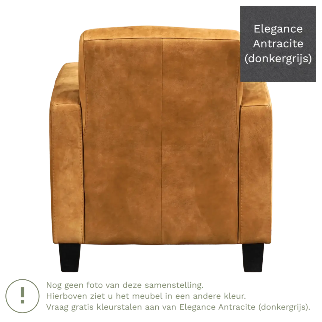 afbeelding van Leren fauteuil Joy - Elegance Antracite (donkergrijs) - Poten hout zwart