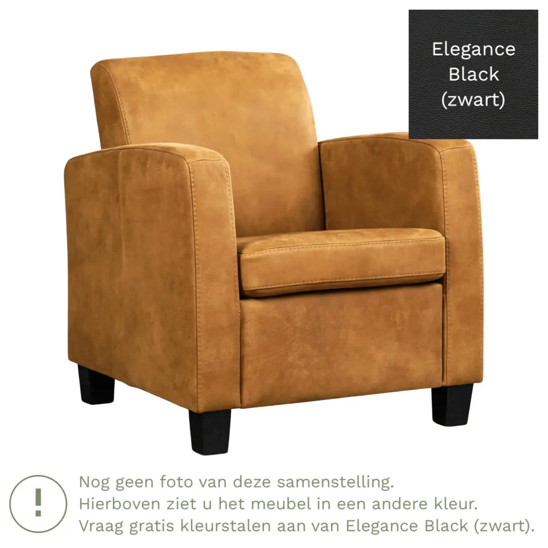 afbeelding van Leren fauteuil Joy - Elegance Black (zwart) - Poten hout bruin