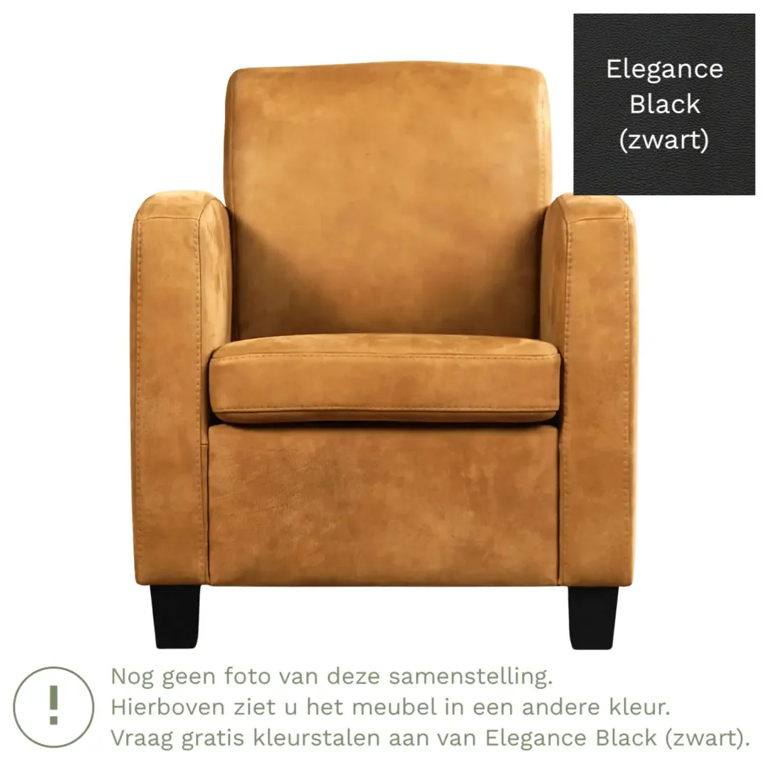 afbeelding van Leren fauteuil Joy - Elegance Black (zwart) - Poten hout bruin