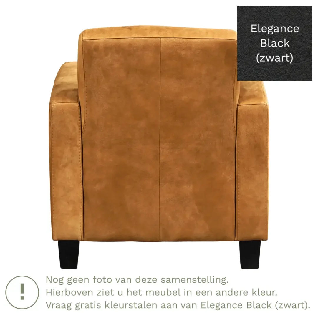 afbeelding van Leren fauteuil Joy - Elegance Black (zwart) - Poten hout bruin