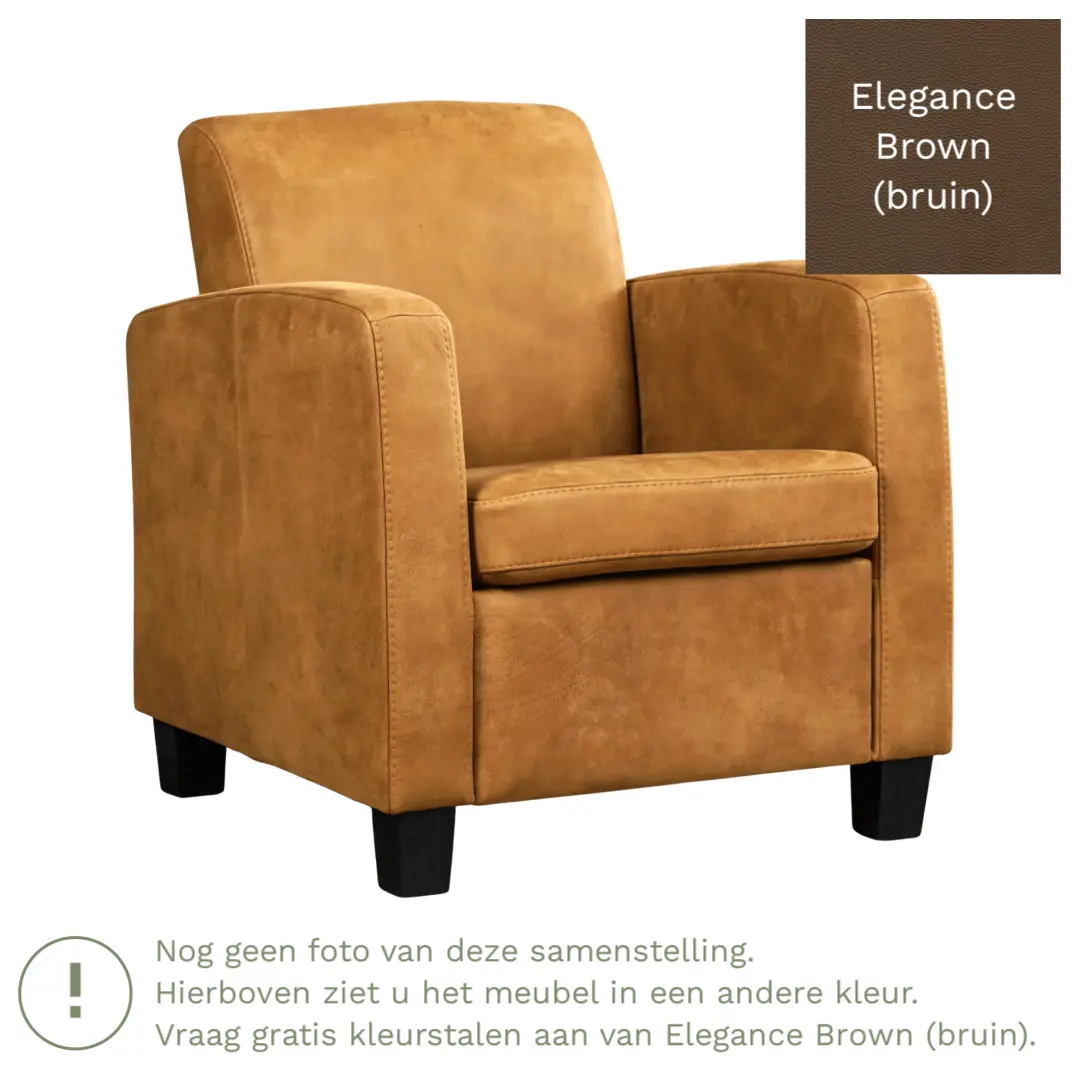 afbeelding van Leren fauteuil Joy - Elegance Brown (bruin) - Poten hout zwart