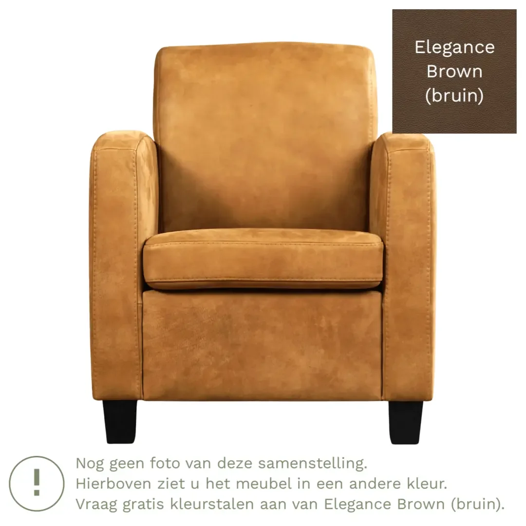 afbeelding van Leren fauteuil Joy - Elegance Brown (bruin) - Poten hout zwart