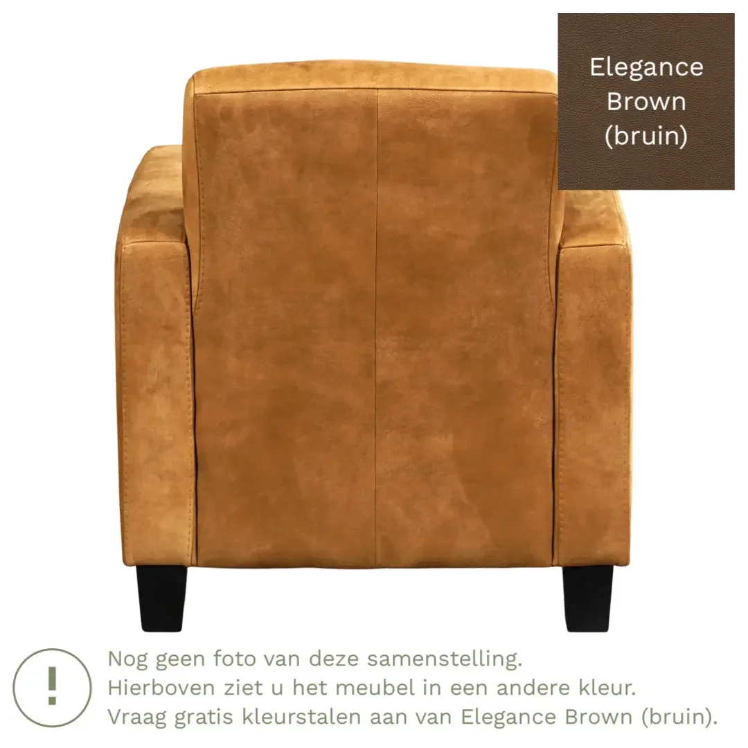 afbeelding van Leren fauteuil Joy - Elegance Brown (bruin) - Poten hout zwart