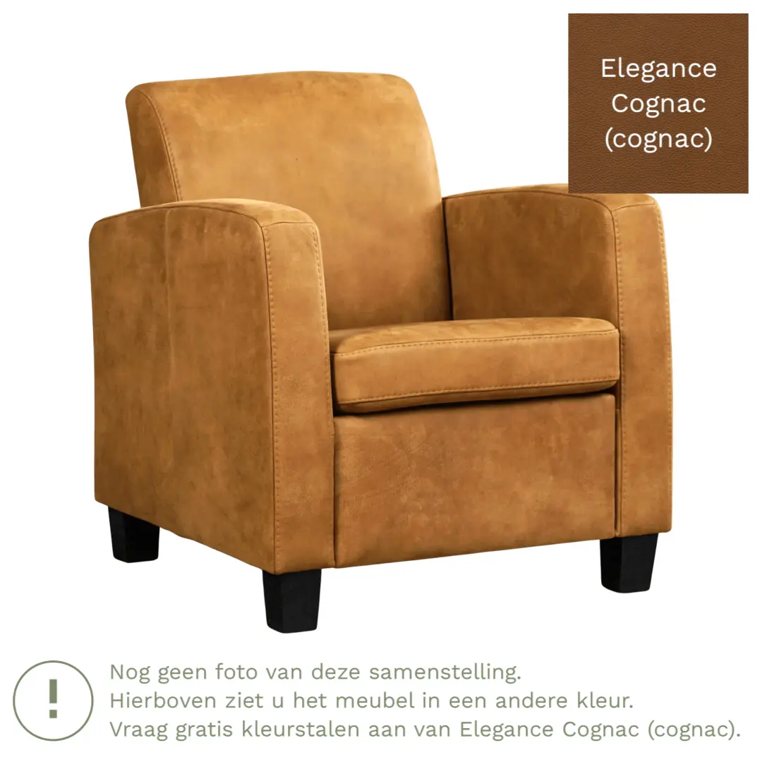 afbeelding van Leren fauteuil Joy - Elegance Cognac (cognac) - Poten hout zwart