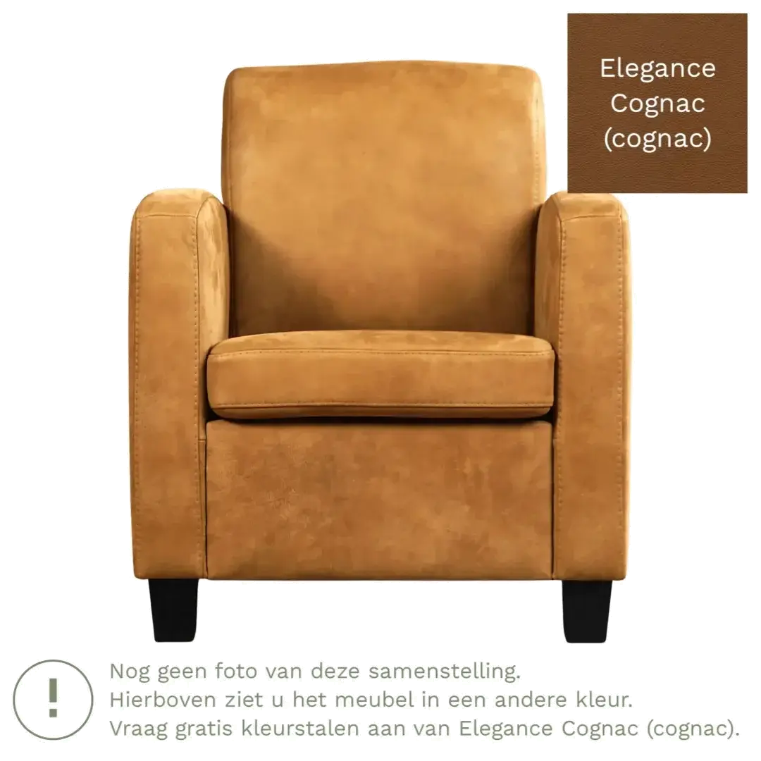 afbeelding van Leren fauteuil Joy - Elegance Cognac (cognac) - Poten hout zwart