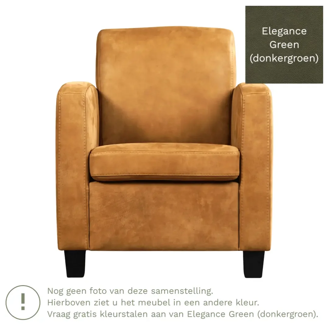 afbeelding van Leren fauteuil Joy - Elegance Green (donkergroen) - Poten hout zwart