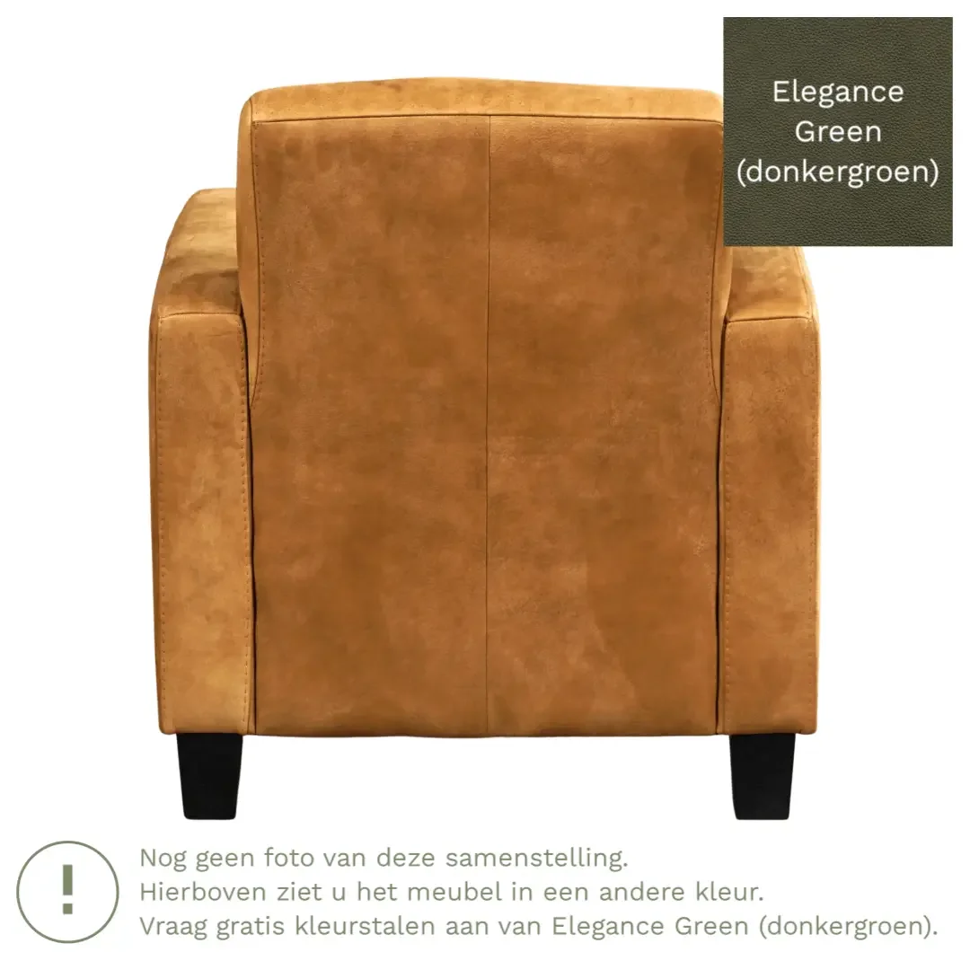 afbeelding van Leren fauteuil Joy - Elegance Green (donkergroen) - Poten hout zwart