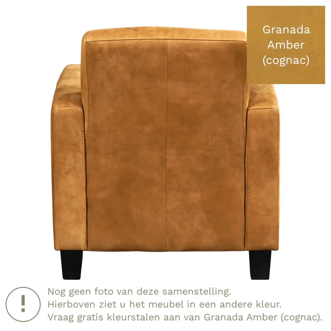 afbeelding van Leren fauteuil Joy - Granada Amber (cognac) - Poten hout bruin