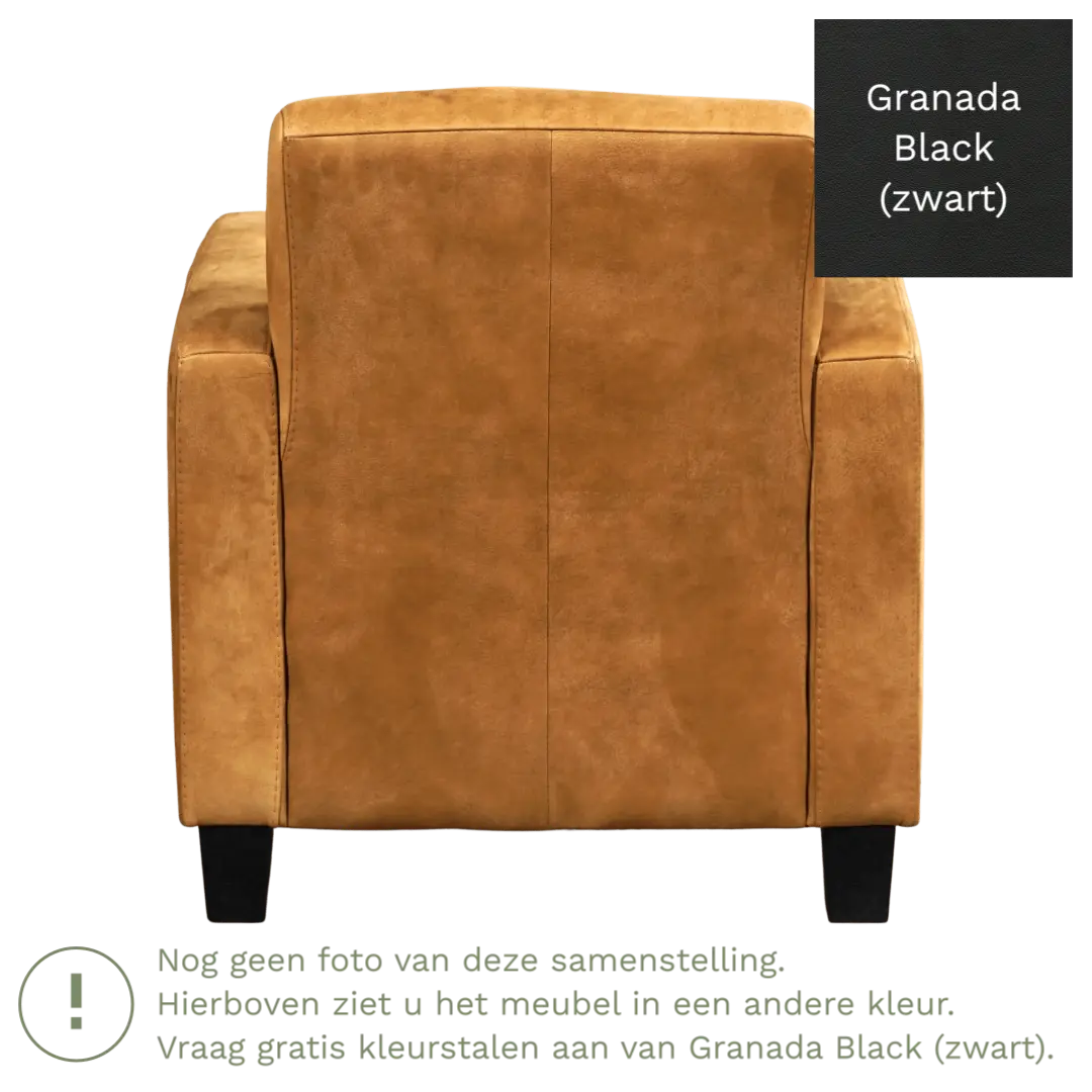 afbeelding van Leren fauteuil Joy - Granada Black (zwart) - Poten hout zwart