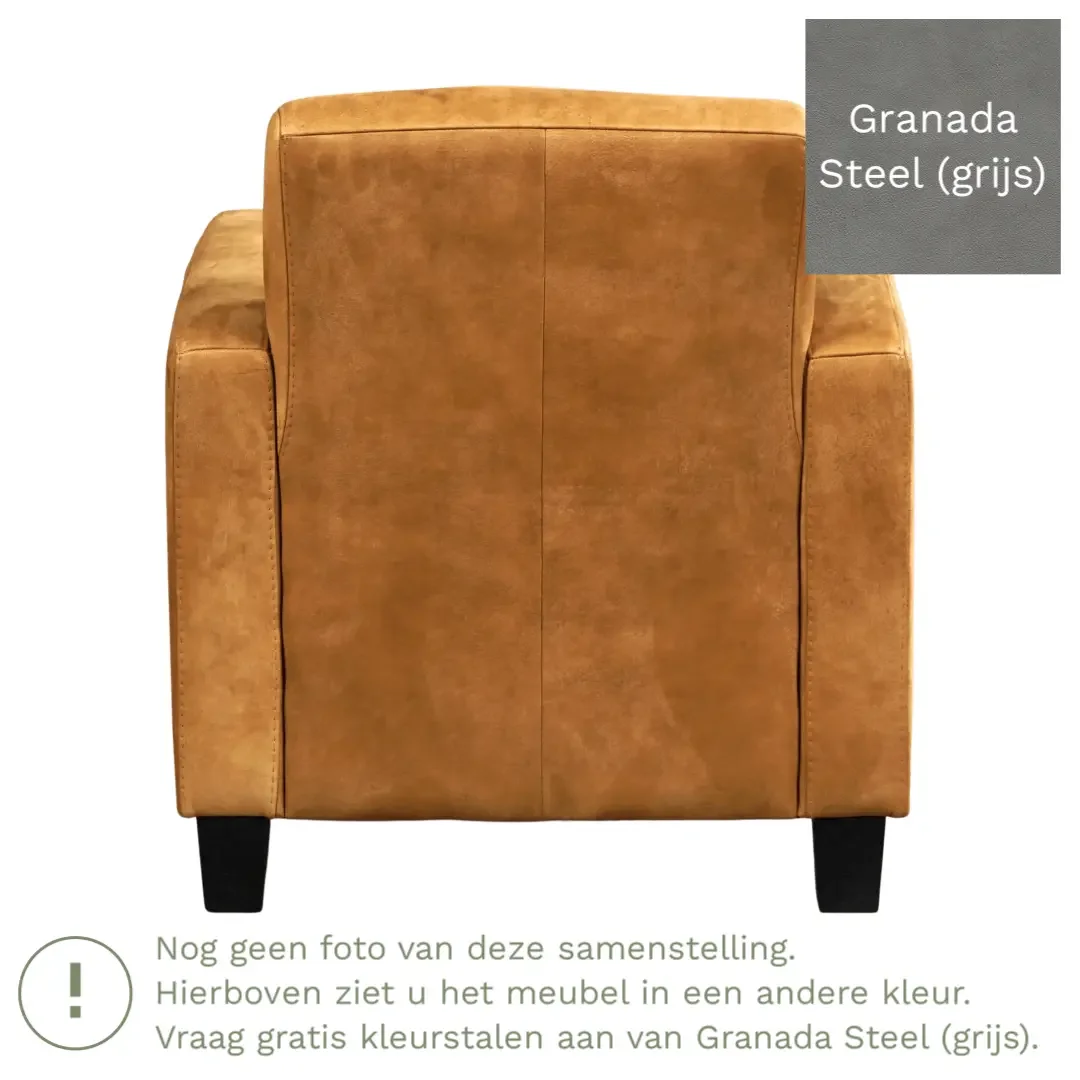 afbeelding van Leren fauteuil Joy - Granada Steel (grijs) - Poten hout bruin