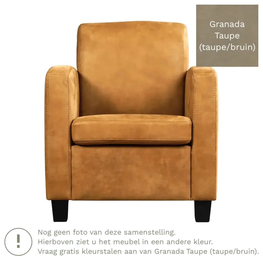 afbeelding van Leren fauteuil Joy - Granada Taupe (taupe/bruin) - Poten hout zwart