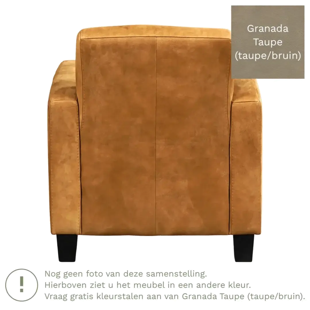 afbeelding van Leren fauteuil Joy - Granada Taupe (taupe/bruin) - Poten hout zwart