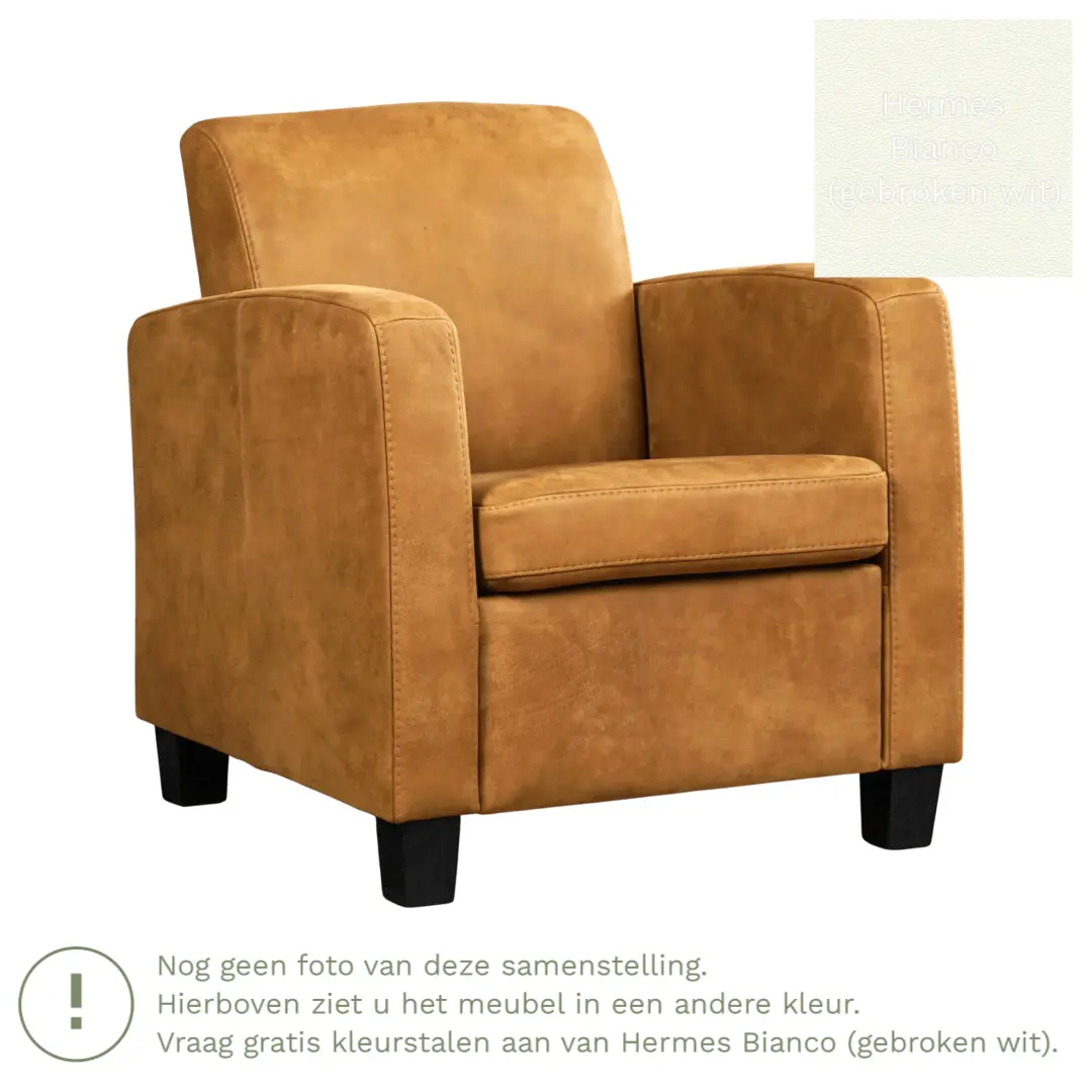 afbeelding van Leren fauteuil Joy - Hermes Bianco (gebroken wit) - Poten hout bruin