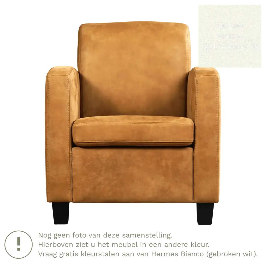 afbeelding van Leren fauteuil Joy - Hermes Bianco (gebroken wit) - Poten hout bruin