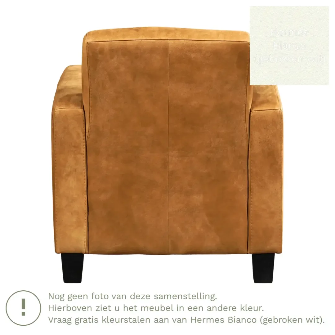 afbeelding van Leren fauteuil Joy - Hermes Bianco (gebroken wit) - Poten hout bruin