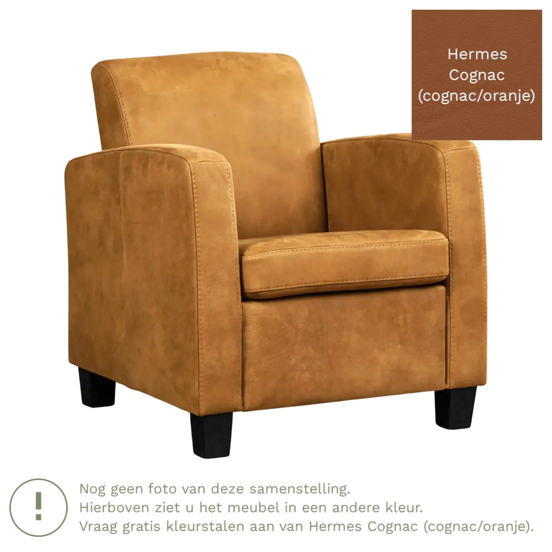 afbeelding van Leren fauteuil Joy - Hermes Cognac (cognac/oranje) - Poten hout zwart