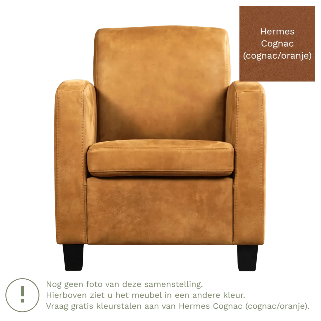 afbeelding van Leren fauteuil Joy - Hermes Cognac (cognac/oranje) - Poten hout zwart