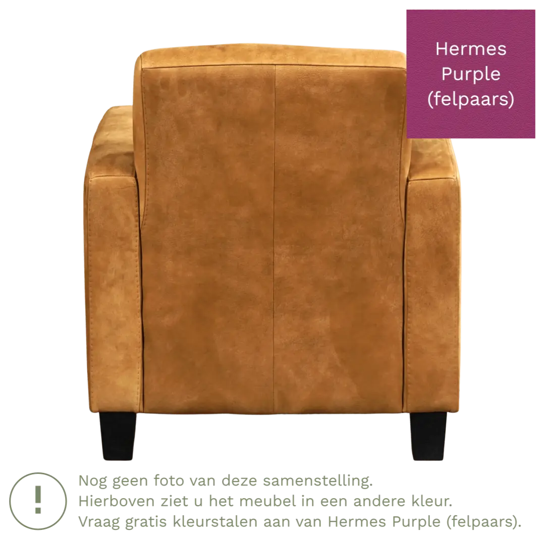 afbeelding van Leren fauteuil Joy - Hermes Purple (felpaars) - Poten hout bruin