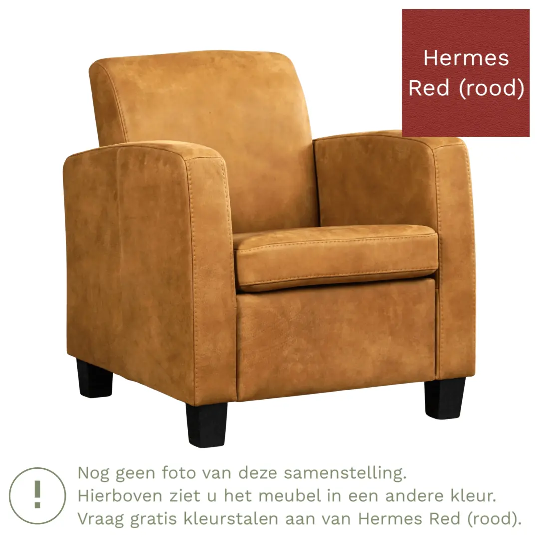 afbeelding van Leren fauteuil Joy - Hermes Red (rood) - Poten hout zwart