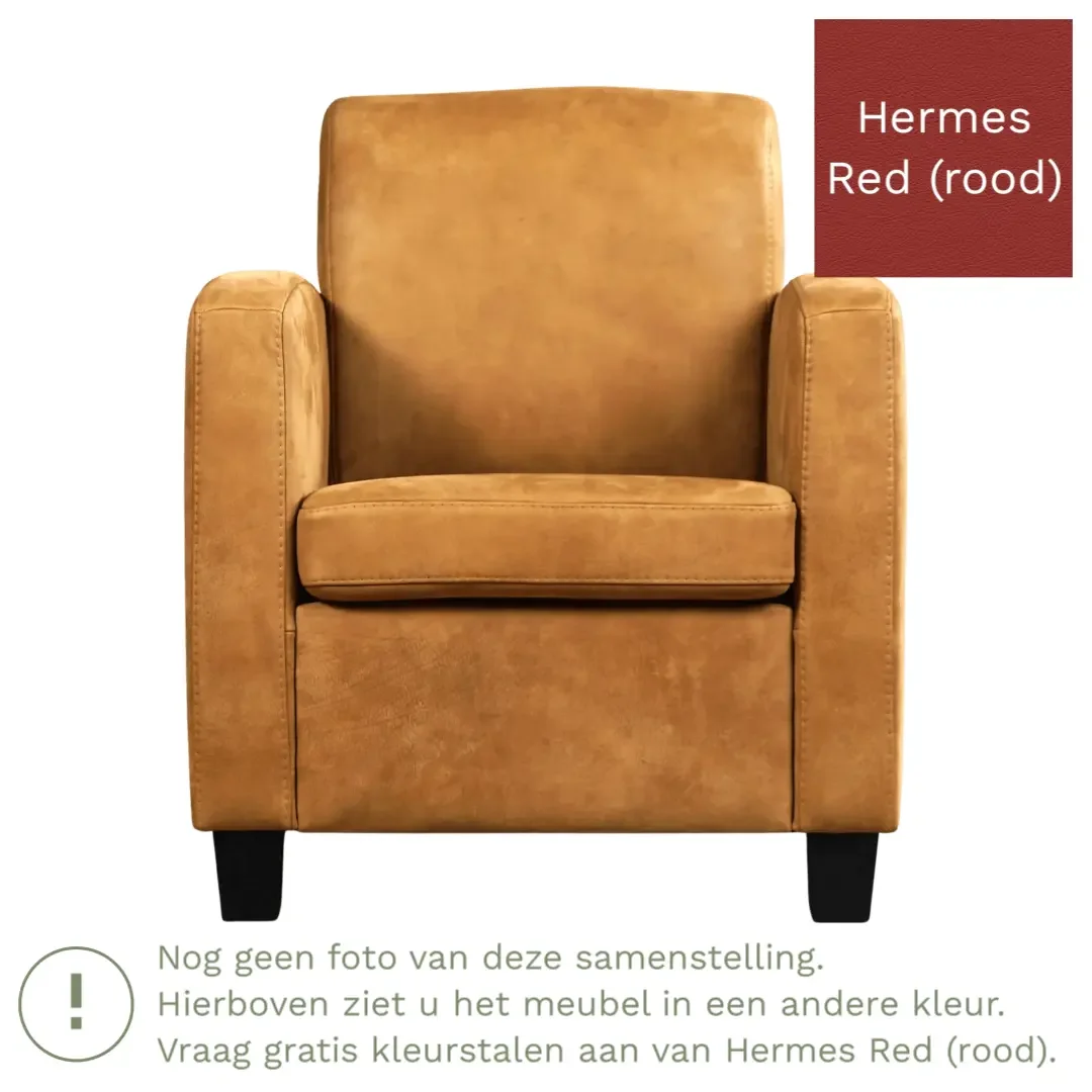 afbeelding van Leren fauteuil Joy - Hermes Red (rood) - Poten hout zwart