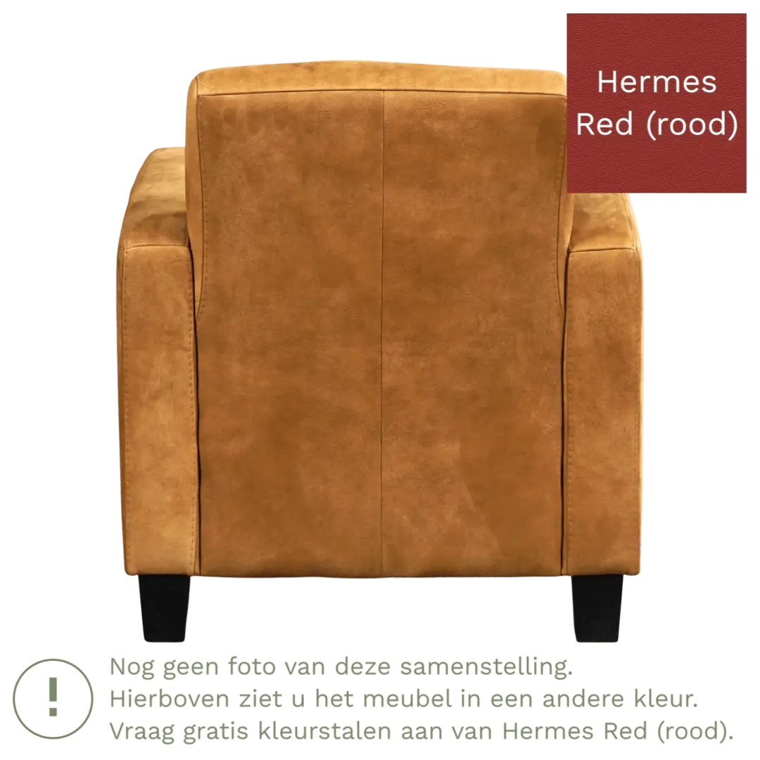 afbeelding van Leren fauteuil Joy - Hermes Red (rood) - Poten hout zwart