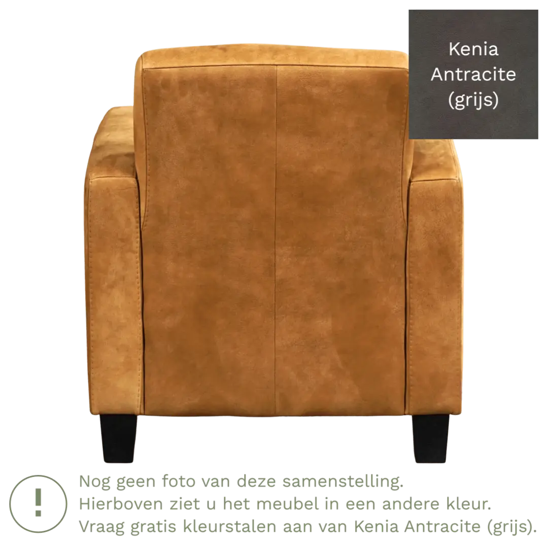 afbeelding van Leren fauteuil Joy - Kenia Antracite (grijs) - Poten hout bruin
