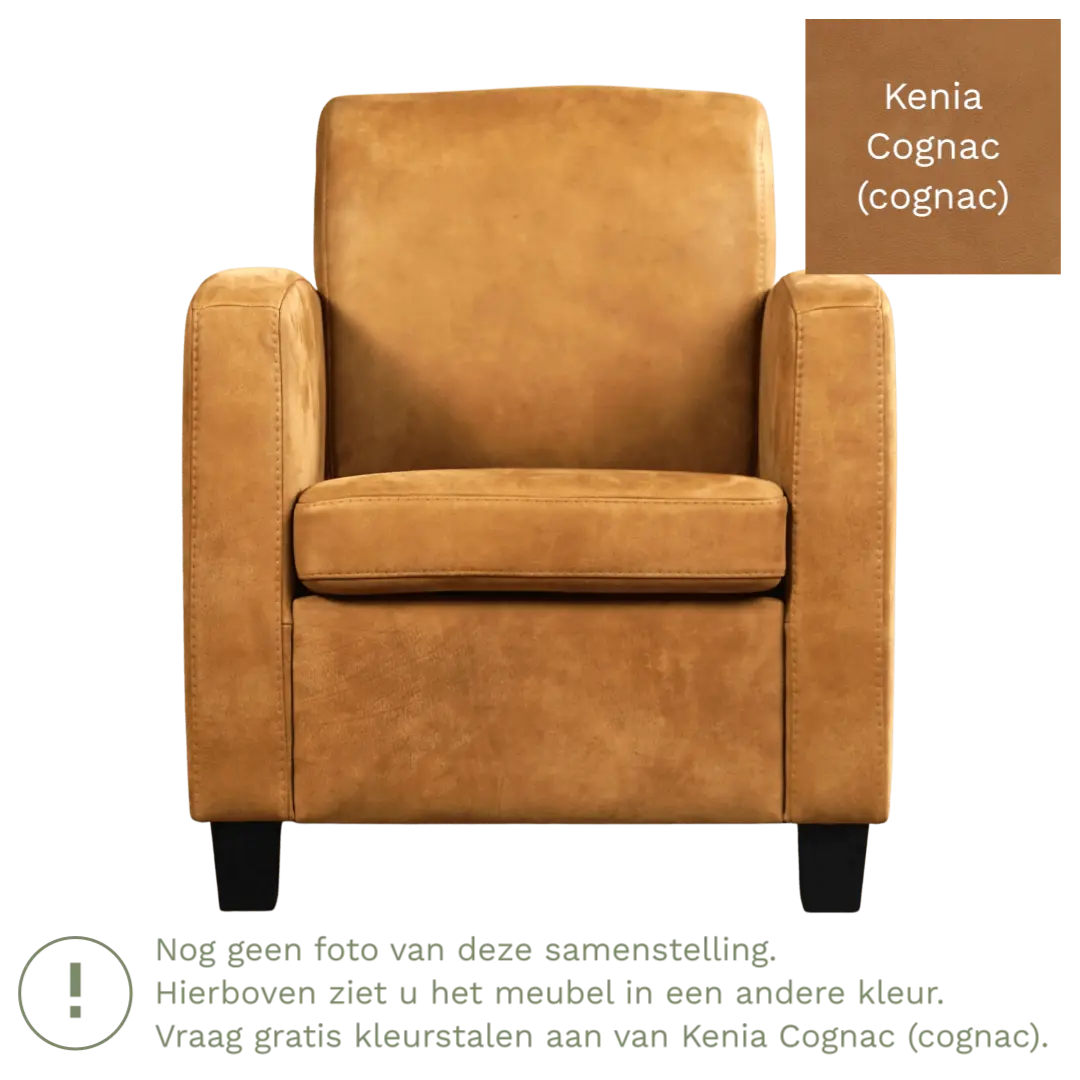 afbeelding van Leren fauteuil Joy - Kenia Cognac (cognac) - Poten hout zwart
