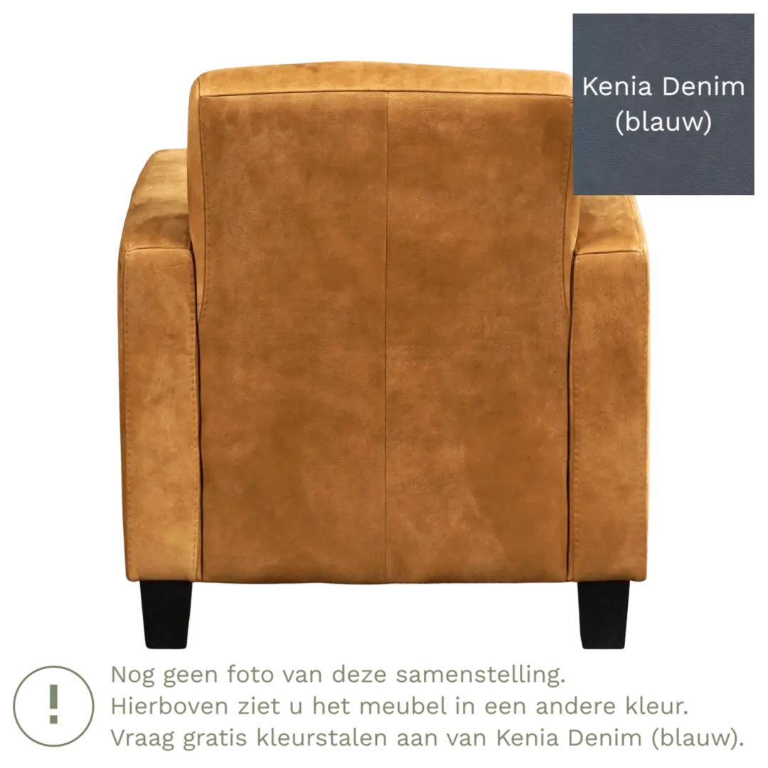 afbeelding van Leren fauteuil Joy - Kenia Denim (blauw) - Poten hout zwart