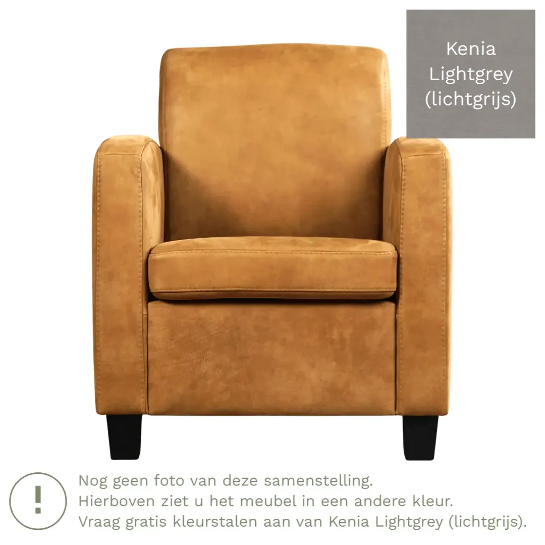 afbeelding van Leren fauteuil Joy - Kenia Lightgrey (lichtgrijs) - Poten hout bruin